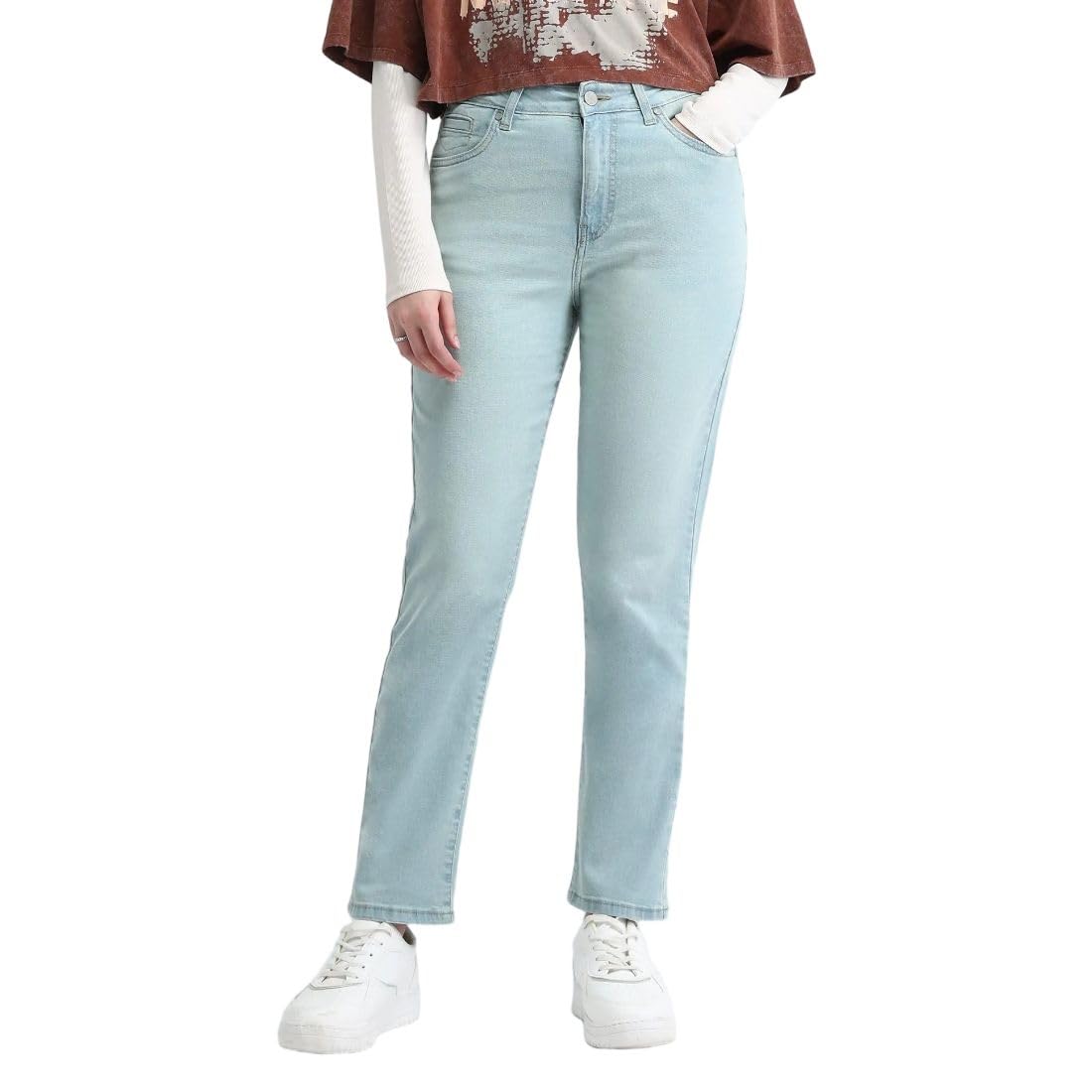 Flying Machine Women's Straight Fit Jeans| Solid | High Rise | Stretchable | Jeans for Woman in neutral