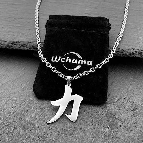 Strength Kanji Necklace Black Japanese Pendant for Women Men Stainless Steel Symbol Jewelry Chain Good Luck Charm Necklaces4