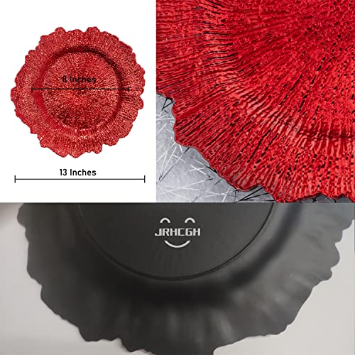 Jrhcgh 13" Round Red Charger Plates Set Of 6, Plastic Reef Chargers For Dinner Plates, Wedding Supplies For All Holidays (Red) #TOP6