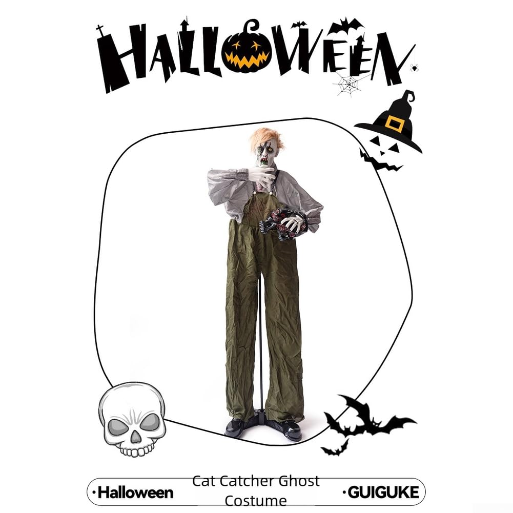 Zombi animado de Halloween con sensor de movimiento, figura de terror de cabeza giratoria de 190 cm de alto, ojos brillantes y efectos de sonido espeluznantes, tamaño real para decoración de patio al