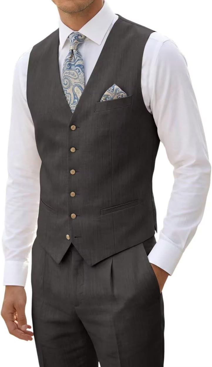 High-End Suits Linen Suits for Men Beach Summer Wedding Groomsmen 2 Piece Silm Fit Casual Light Suit Men's Tuxedos Vest Pant