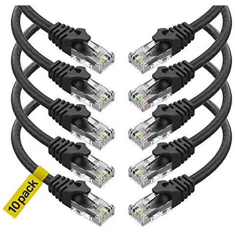 Cat6 Ethernet Cable, 8 Feet (10 Pack) LAN, utp Cat 6, RJ45, Network Cord, Patch, Internet Cable - 8 ft - Black Cover