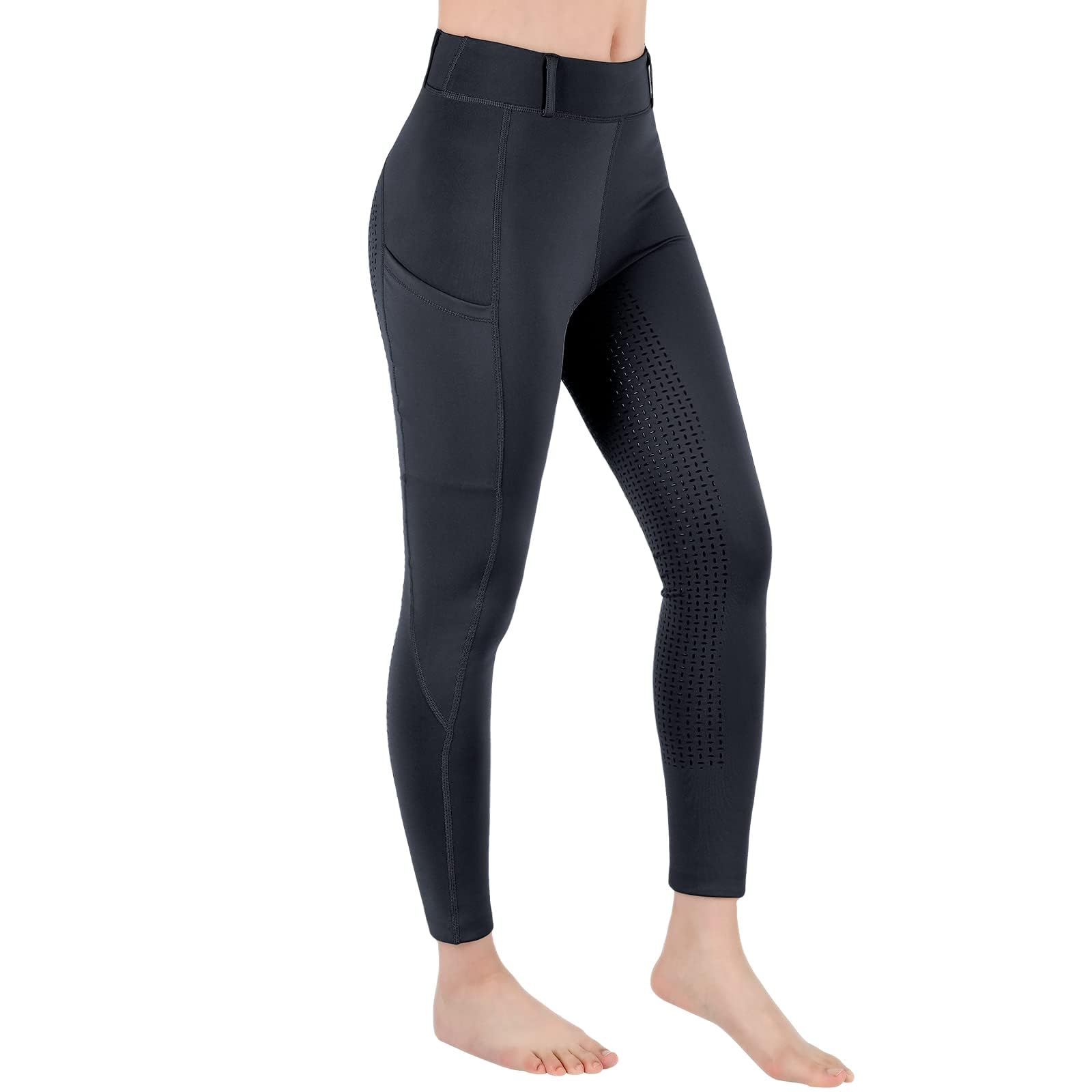 beroy Pantalon d'équitation pour enfant avec empiècement complet avec leggings d'équitation en silicone pour fille avec passants de ceinture et poche pour téléphone portable
