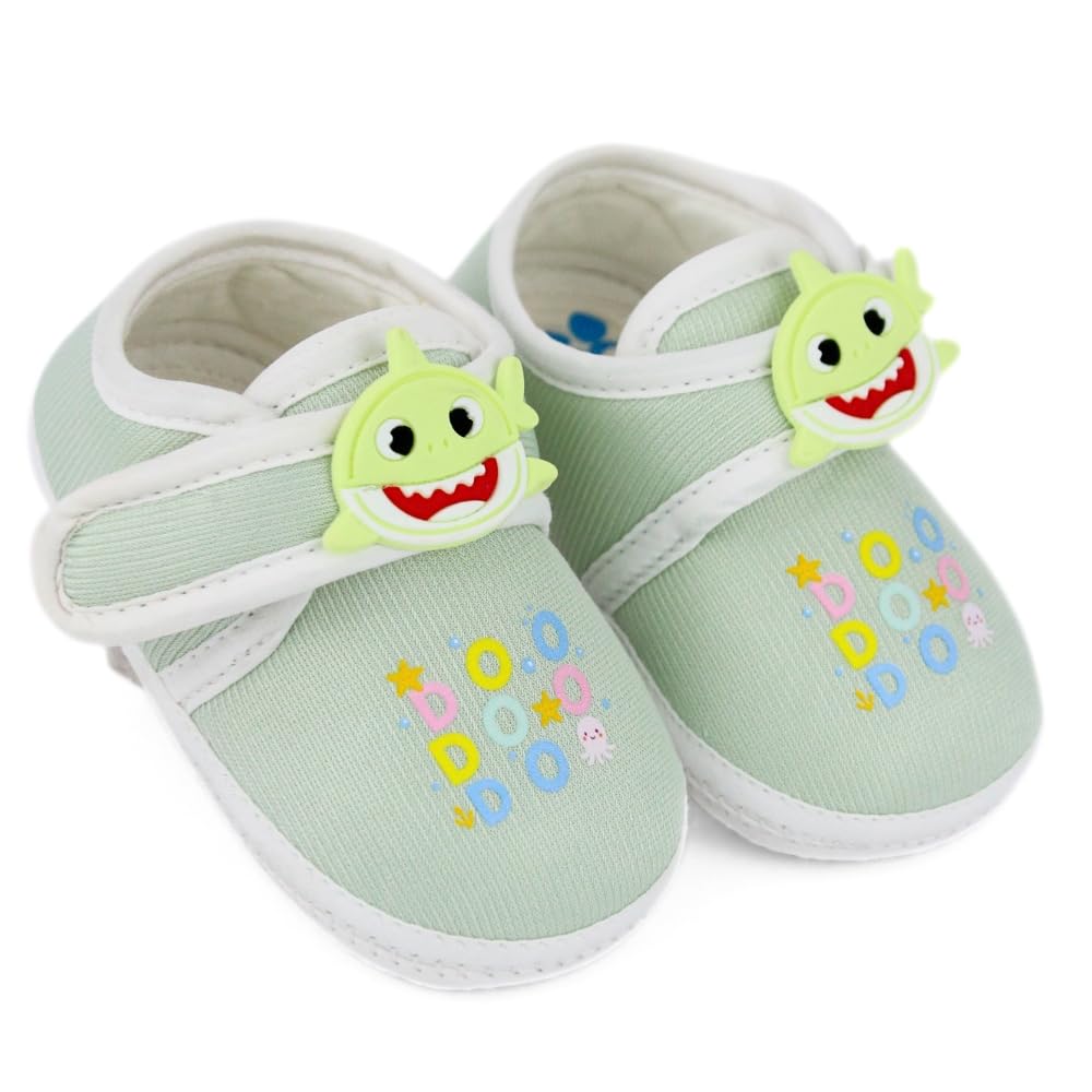 6 To 12 Months Baby Boys & Girls Newborn Soft Cotton Velcro Baby Shark Green Booties-BT5310-image-10