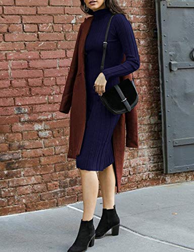Image of MEROKEETY Women's Ribbed Long Sleeve Sweater Dress High Neck Slim Fit Knitted Midi Dress