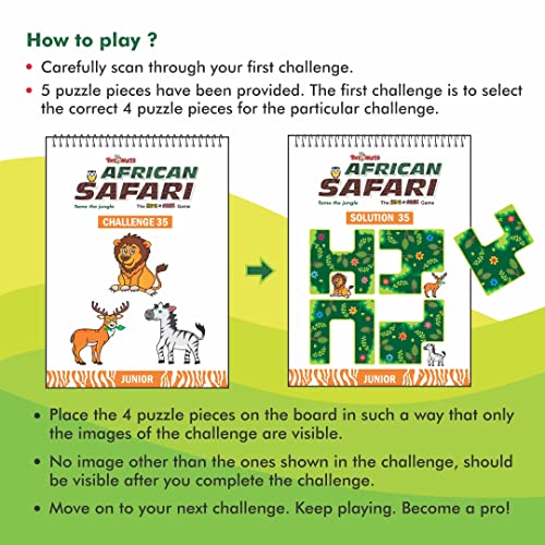 Image of toymate African Safari Logic Puzzle Game for Kids - 132 Brain-Boosting Challenges | Educational IQ & Problem Solving Board Game | Ages 5-9 | Animal Puzzle Learning Toy & Gift