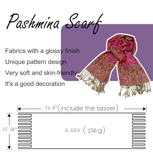 Image of Pashmina Scarf for Women Shawls and Wraps Reversible Paisley Vintage Jacquard Soft Silky Rave Scarves Men