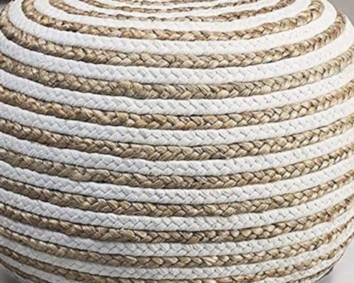 Image of Cotton Dori Ottoman Pouf for Seating|Cotton Dori Pouffe for Footrest Filled with Bean Balls|Ottoman Pouf Stools for Living Roombedroom, 20D x 15W x 20H Centimeters Beige
