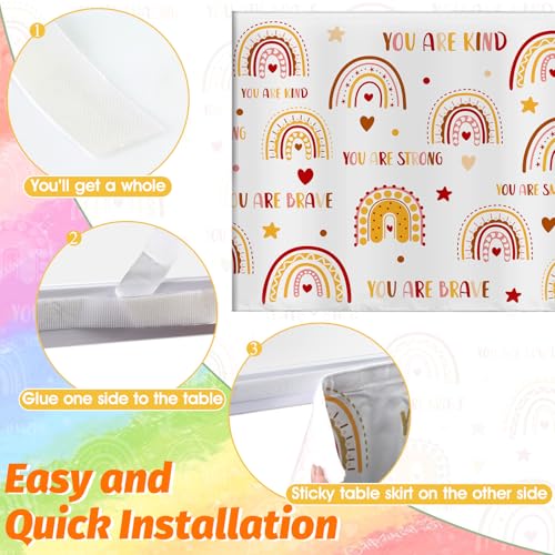 Image of 9FT Boho Rainbow Table Skirt Colorful Teacher Desk Skirt Classroom Desk Skirts for Back to School Decor Classroom Table Skirts for Back to School Supplies Office Bookcase Cabinet Decorations