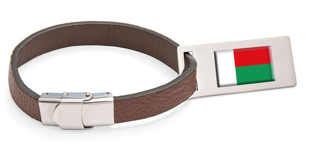Drapeau Madagascar étiquette cuir gravé acier cadeau idéal - 5