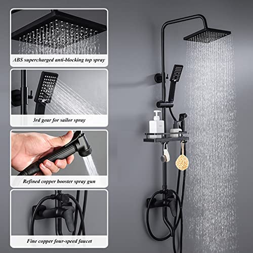 Système de douche noir haute pression avec ensemble de robinet mural