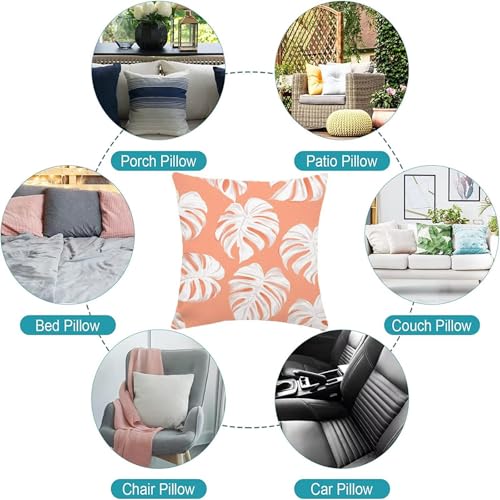 Housse de coussin extérieur 50x50 lot de 4 blanc à motif feuilles Z-66