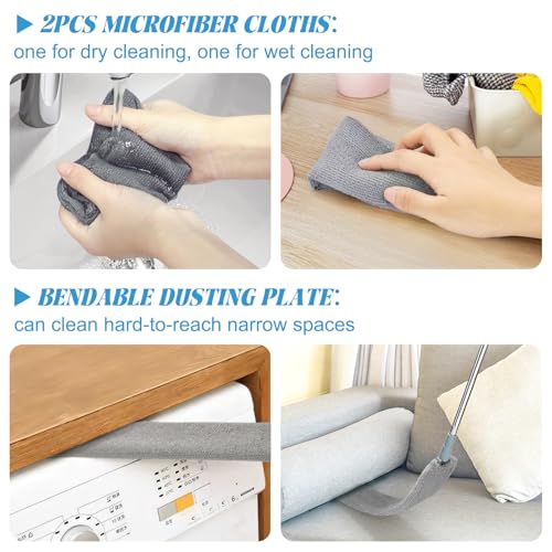 Image of Retractable Gap Dust Cleaner with 15-98 Inch Extension Pole, Flat Duster for Under Appliances and Furniture, Includes 2 Washable Microfiber Pads for High Ceilings and Hard to Reach Spaces