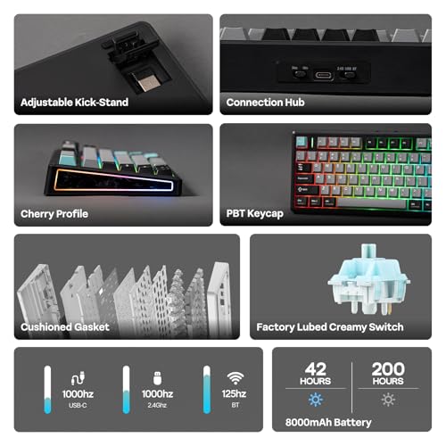 Image of EPOMAKER TH80 V2 75% Wireless Mechanical Keyboard with Metal Knob, 8000mAh, 2.4Ghz /BT /USB-C, RGB, Hot Swap, Custom Driver, PBT Keycap, Wireless Gaming Keyboard for PC /Mac (Black, Creamy Jade)