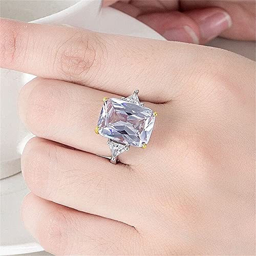 Fashion S925 Womens Topaz Ring Jewelry Shiny Square Pink AAA Zircon Ring Simulation 10ct Diamond Princess Ring Eternity Engagement Wedding Bands Party Christmas Gift for Women ST.469 (White, 6)2