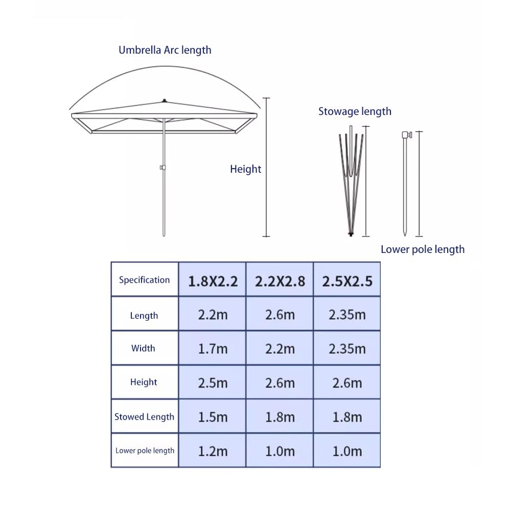 Zewnętrzny parasol ogrodowy przenośny kwadratowy UV 50+ wodoodporny 220 x 180 cm niebieska stalowa rama ogród targ plaża