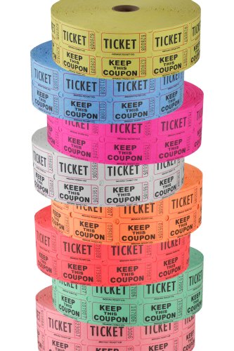 Double Roll Raffle Ticket Tower, '50/50' - Deposit One, Keep One Set of 8 Colors - Includes Designer Deals Custom Raffle Ticket Winners Charts!