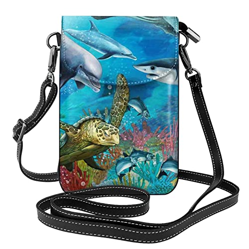 Sac bandoulière requin et pieuvre, pochette motif récif de corail