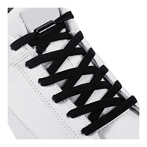 No Tie Elastic Shoe Laces, Shoelaces for Kids, Adults and Elderly - Elastic Athletic Running Shoe Laces(2 Pairs) Black