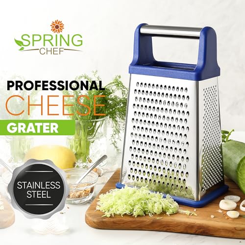 Image of Spring Chef Stainless Steel XL Cheese Grater for Kitchen, Sapphire