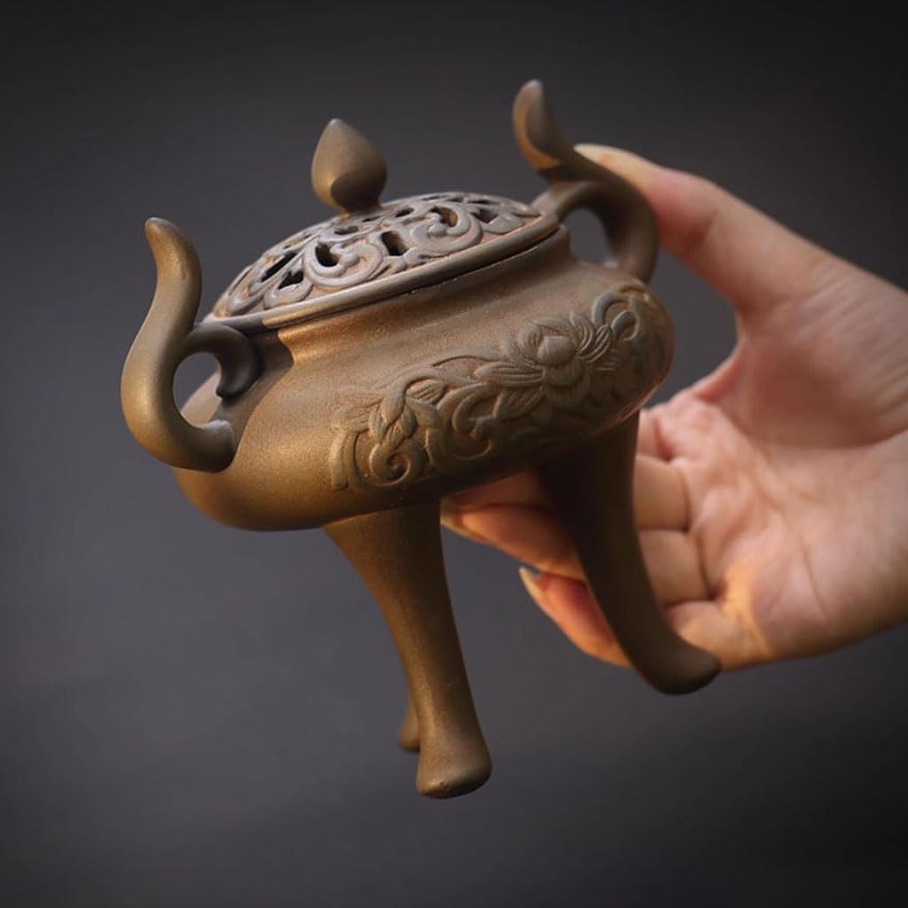 Bruciatore Di Incenso In Ceramica A Tre Gambe In Stile Cinese Retrò, Ideale For La Casa, Sala Da Tè E Decorazione Tavolo Portaincenso Bruciatore di Incenso a Riflusso