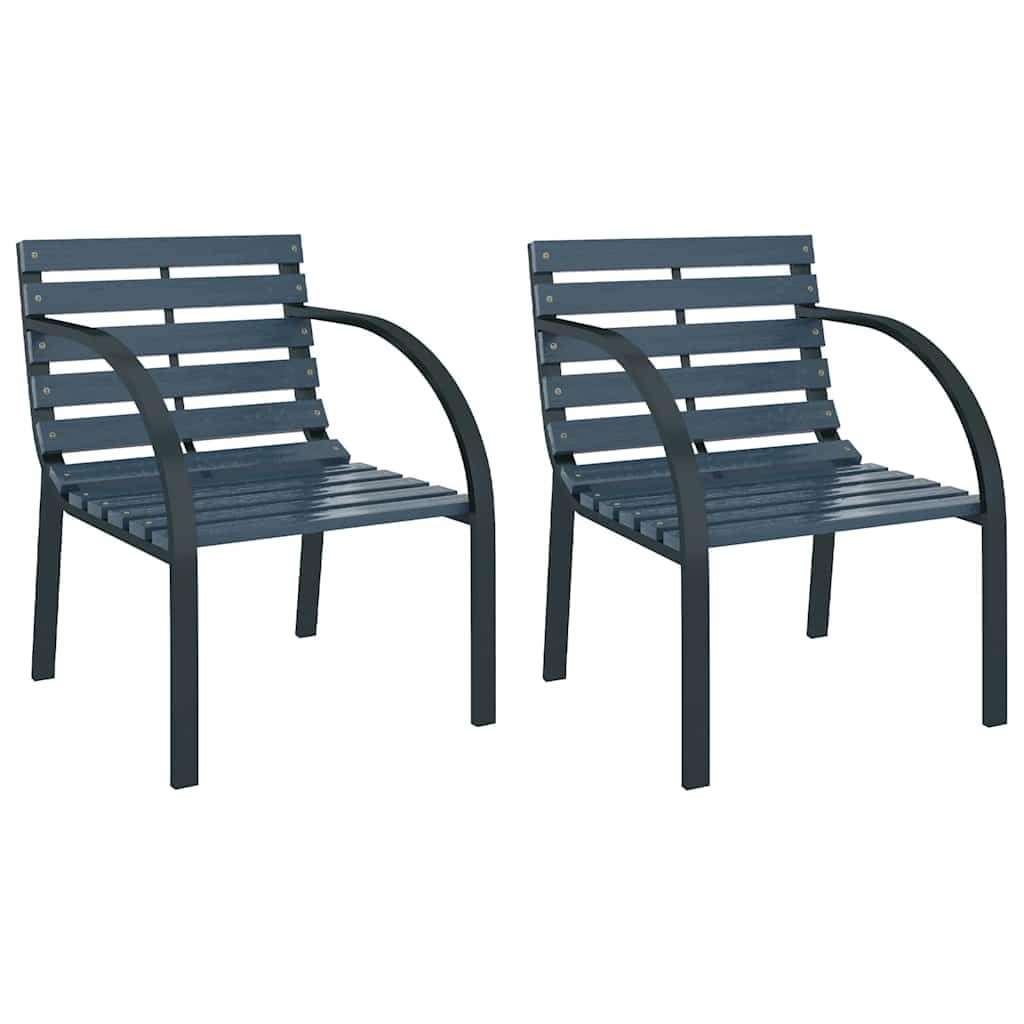 Set 2 Sedie da Giardino in Legno e Acciaio Grigio 56x58x76 cm | Poltrone da esterno con seduta in legno e struttura in acciaio grigio, ideali per arredare balcone, terrazzo e patio.
