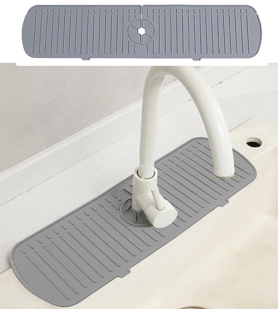 Hanvey Silicone Kitchen Sink Faucet Mat, Sink Splash Guard,Faucet Handle Drip Catcher Tray Mat,Drying Pad Drain Mat Absorbent Mat For Kitchen, Bathroom & Countertop