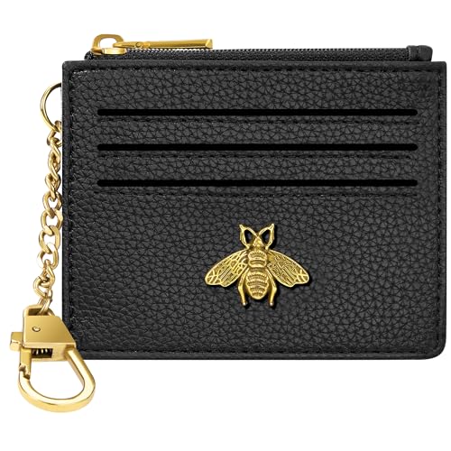 Image of SEAVILIA Card Holder Keychain Wallet for Women with ID Window RFID Coin Purse Bee Gifts Slim Minimalist Small Wallet