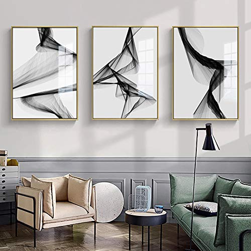 Peinture ligne abstraite en toile nordique noir et blanc d'art mural de salon