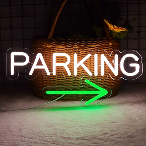 Image of Parking Neon Signs for Wall Decor Neon Lights for Bedroom Led Business Signs Suitable for Underground Parking Christmas Gift Led Art Wall Hanging 5V Power Adapter, 16.2 * 7 Inch(White)