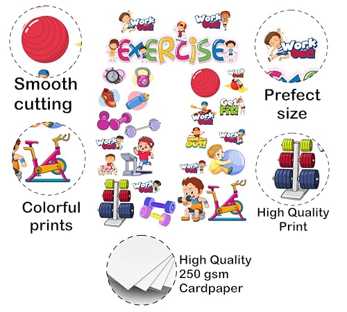 Image of Gym Exercise Photo Booth Props for Kids | 23+ Fitness Theme Cards | Birthday Party Photoshoot Props | Physical Activity Party Supplies | Healthy Lifestyle Theme Decorations