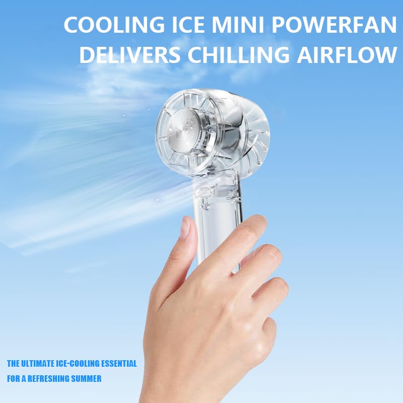 Mini ventilador de mano portátil con refrigeración por hielo, recargable por USB de 3 velocidades, ventilador personal transparente para mujeres y hombres, ventilador de viaje ligero para interiores y 3