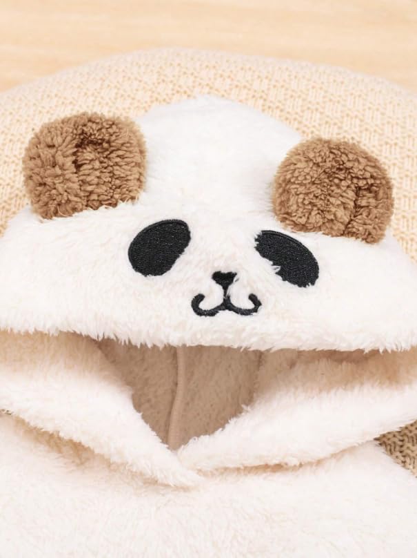Image of Cartoon Character Design Kids' Fur Hooded Top and Pants Set, White and Brown