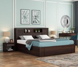 Kunjal Furniture Solid Sheesham Wood Bed with Headboard & Box Storage - Handcrafted Wooden Bed for Bedroom - Ideal for Home (Scandinavian, King)