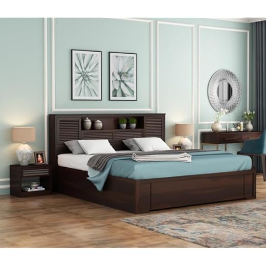 Kunjal Furniture Solid sheesham Wood Wooden King Size Bed for Bedroom|Double cot Bed with Box & headboard Storage The Perfect Bed for The Modern Home (Walnut Finish)