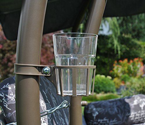 Angerer Freizeitmöbel GmbH Hollywoodschaukel Getränkehalter mit Becher - passend für viele Hollywoodschaukeln mit Rundrohr - Becherhalter Made in Germany (Silber, Becher durchsichtig)
