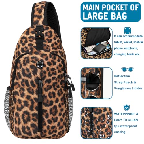 Image of Leopard Print Sling Bag For Women Men Small Crossbody Bags Mini Water Resistant Casual Chest Bag Backpack Shoulder Daypack For Travel Hiking