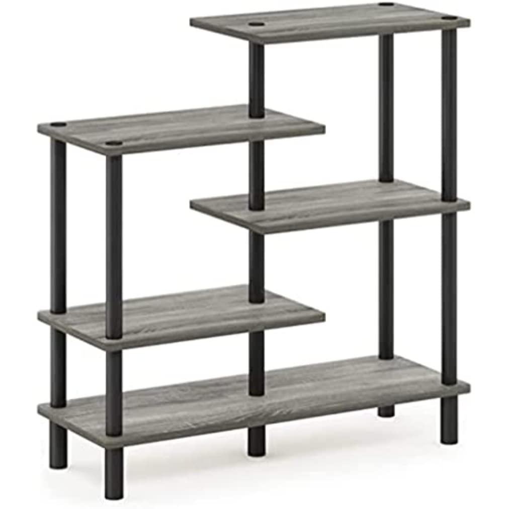 Furinno Turn-N-Tube 5-Tier Accent Display Rack, French Oak Grey/Black