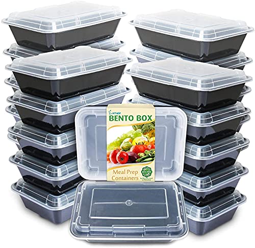 Enther Meal Prep Containers [20 Pack] 2 Compartment with Lids, Food Storage Bento Box | BPA Free | Stackable | Reusable Lunch Boxes, Microwave/Dishwasher/Freezer Safe, Portion Control (32 oz)