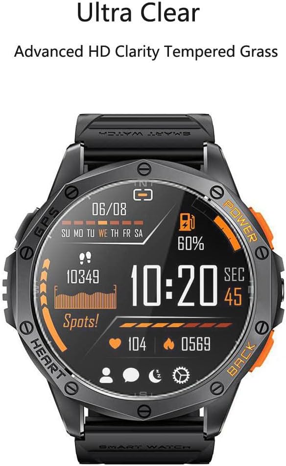 for Tiwain Military Smart Watches K67 Screen Protector - [3 Pack] HD Tempered Glass Film [9H Hardness][Anti-Fingerprint][Anti-Scratch][Bubble Free] Compatible for Tiwain K67 Smartwatch 1.43"