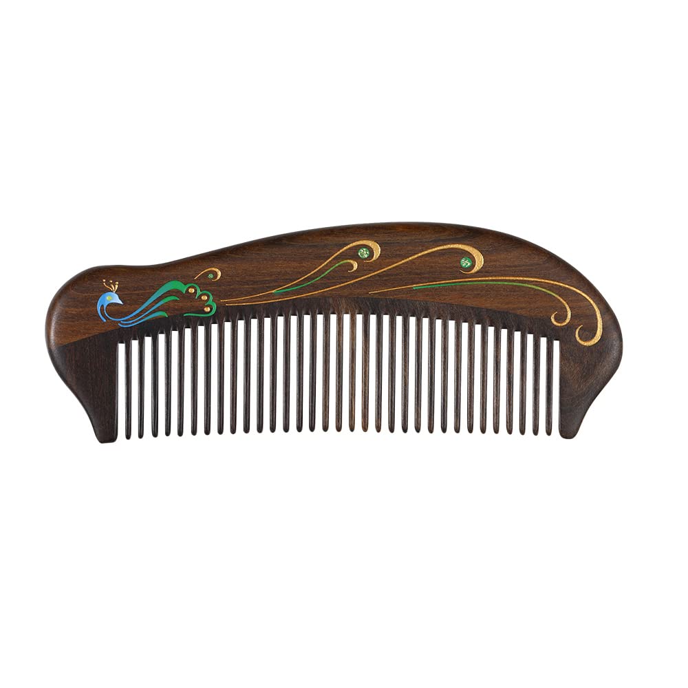 TAN MUJIANG Anti Static Hair Comb - 5.12" None-Tangled Detangling Comb - Fine Tooth Natural Wooden Handmade Combs for Women and Girls