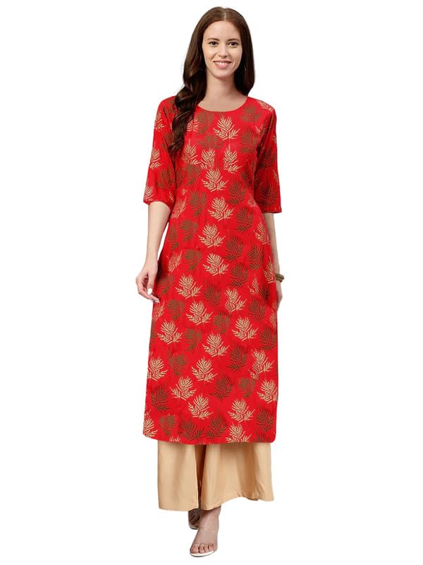 Pinkmint Women's Cotton Kurti's L Fancy Printed Kurta L Regular Home Wear L Printed Cotton Kurti (Pack Of 1) Red