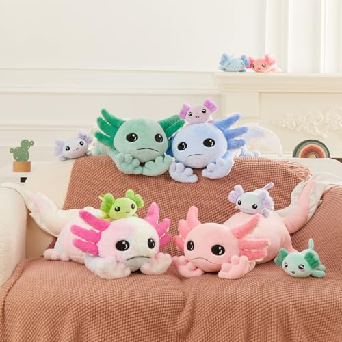 Image of MaoGoLan 31.5 inch Giant Axolotl Plush Stuffed Animal with 4 Babies, Green
