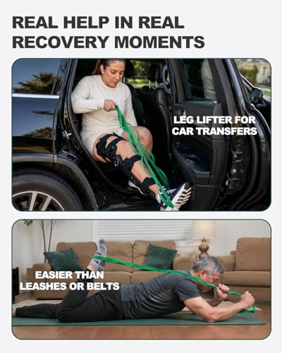 Image of Trideer Stretching Strap with Loops & Leg Lifter, Non-Elastic PT-Style Physical Therapy Strap for Knee Replacement Rehab, Hamstring, Calf & Back Stretcher Mobility, Hip, Shoulder & Yoga