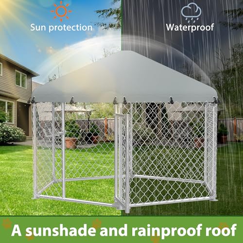 FIVMEN Outdoor Hundezwinger 210x185x150 cm Groß Hundekäfig Hundehütte Hundehaus Verzinkter Stahl mit Sonnenschutz Dach und Abschließbarer Tür Hundezaun Hundeauslauf Draußen