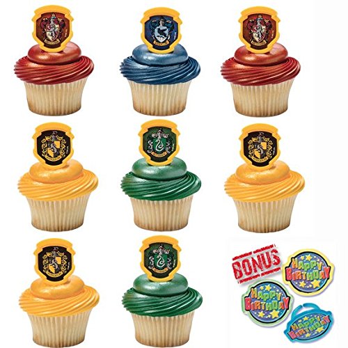 Harry Potter Hogwarts Houses Cupcake Toppers and Bonus Birthday Ring