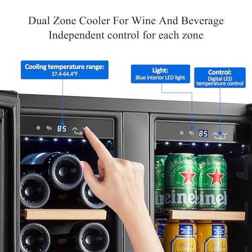 Image of BODEGA 24 Inch Wine and Beverage Refrigerator, Holds 41 Cans and 17 Bottles | Dual Zone Beverage Refrigerator With LED Light, Built-in or Freestanding Installation, Ideal for Bar, Home, Kitchen