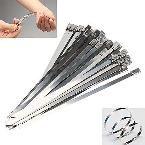 Guhui 100pcs 11.8 Inch 304 Stainless Steel Cable Zip Ties Exhaust Wrap Coated Locking (11.8 inch)