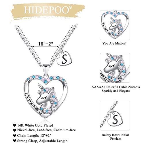 Hidepoo Unicorn Necklace for Girls Gifts - 14K White Gold Plated CZ Heart Pendant Unicorn Necklace Gifts Jewelry Letter Initial Unicorn Necklaces Unicorns Gifts Birthday Gifts for Girls Teen Girls4