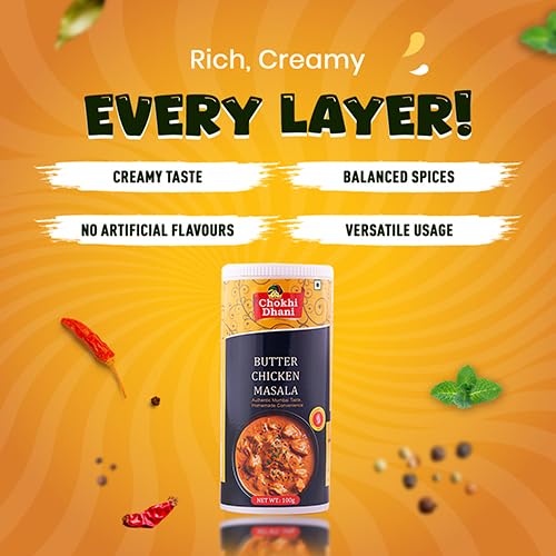 Image of Chokhi Dhani Butter Chicken Masala 100g | Murg Makhani Spice Mix | Rich Creamy Restaurant Style Curry Masala | Authentic North Indian Gravy Masala for Chicken & Paneer | No Artificial Colours